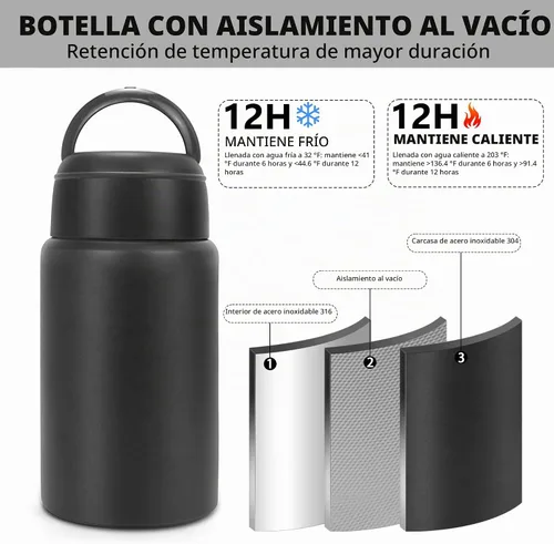 Vista 5 de Termo para alimentos fríos y calientes, tarro de alimentos aislado de 18 onzas con cuchara de asa, contenedor térmico para almuerzo, lonchera