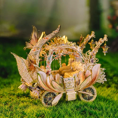 Vista 6 de MU Serie de hadas 3D Kit de modelo de rompecabezas de metal Carruaje de elfo de Cenicienta, edificio en miniatura del palacio mágico de la princesa