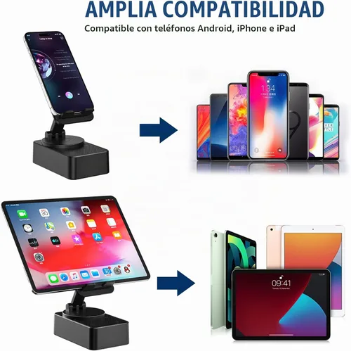 Vista 5 de Soporte para teléfono celular con altavoz Bluetooth inalámbrico, LED, base antideslizante, sonido envolvente HD, perfecto para el hogar/exterior