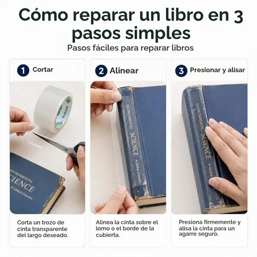 Vista 3 de BookGuard Cinta de reparación de libros transparente estirable, rollo de 15 yardas, 2 pulgadas