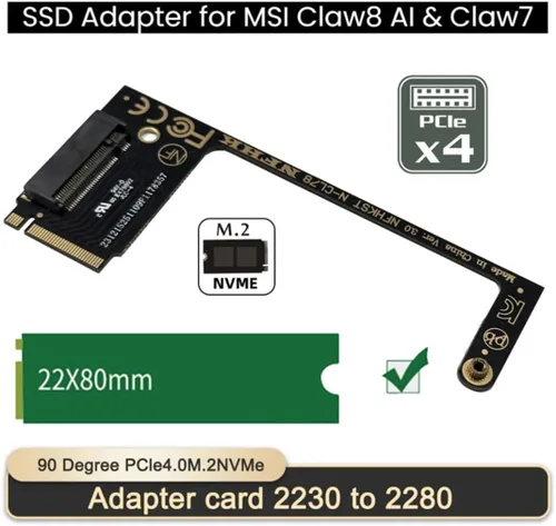 Vista 2 de chenyang MSI CLAW8AI/CLAW7 Gaming Internal M.2 NVME M-Key 2230 a 89.764 in SSD Card Upgrade Adaptador de extensión