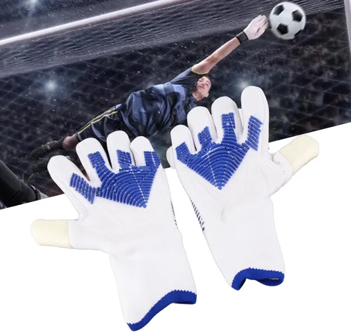 Vista 6 de Guantes de portero de fútbol con agarre de palma fuerte, protección para los dedos, antideslizante, látex, nailon, transpirable, guantes de portero