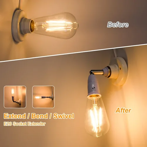 Vista 2 de RONG&LAN - Extensor de enchufe de luz E26/E27, 180 grados de flexión, adaptador extensor de enchufe, extensión ajustable E26/E27 a E26/E27