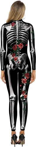 Vista 9 de KatchOn, Halloween Roses Skeleton Costume Women - Halloween Costumes for Women Day of The Dead Skeleton Bodysuit Women