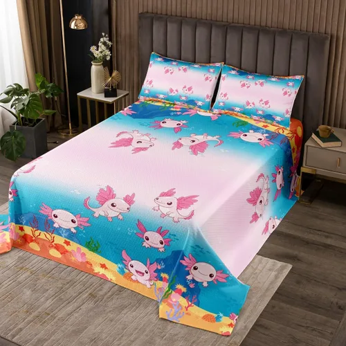 Vista 13 de Manfei Juego de colcha de verano con diseño de ranas de dibujos animados, diseño de animales de estanque, decoración de habitación de niños, niñas