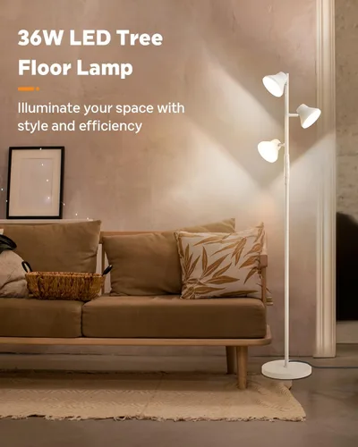 Vista 2 de SIBRILLE - Lámpara de pie LED, lámpara de pie moderna de 36W con control remoto y táctil, 4 temperaturas de color, lámpara de pie con 3 luces
