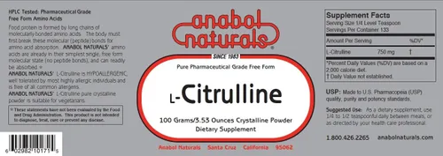 Vista 3 de Anabol Naturals Pila de óxido nítrico (N.O.): L-Arginina 3.53 oz en polvo y L-citrulina 3.53 oz en polvo