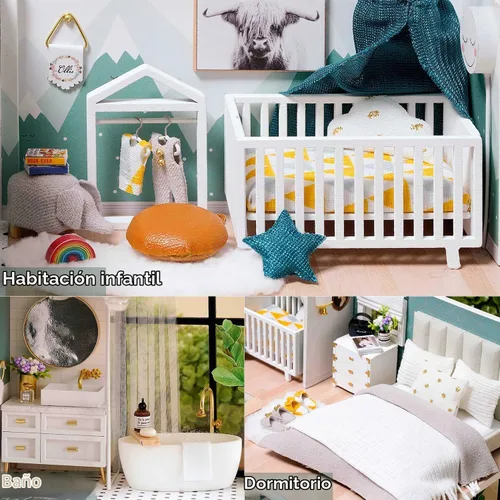 Vista 6 de TuKIIE Kit de Casa de Muñecas en Miniatura DIY con Muebles, Escala 1:24 Habitación Creativa Mini Casa de Muñecas de Madera Accesorios Más A Prueba