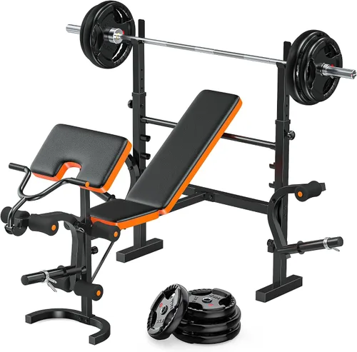 Vista 10 de Banco de Peso XDDIAS, Set de Prensa de 770LBS con Extensión de Pierna, Banco de Peso Olímpico 6 en 1 para Gimnasio en Casa, Banco de Entrenamiento
