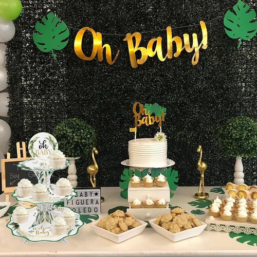 Vista 3 de Oh Baby - Soporte para cupcakes para baby shower, color verde salvia, para niños y niñas, baby shower, bienvenida, revelación de género, suministros
