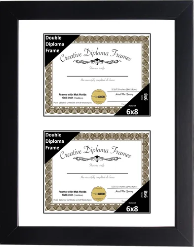 Vista 46 de Creative Picture Frames Marco de diploma doble clásico negro de 6 x 8 pulgadas con vidrio negro y colgador de pared instalado