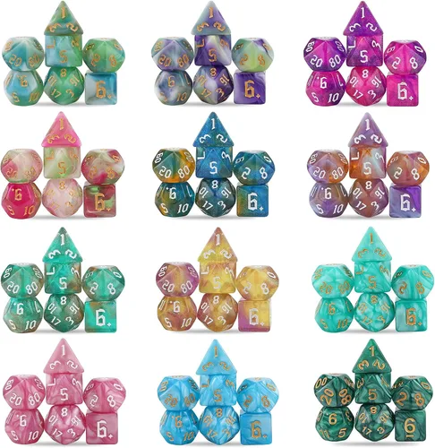 Vista 3 de DND - Juego de dados poliédricos de 25 x 7 (175 piezas) de dados poliédricos D&D, de tres colores, dos colores y monocromáticos para Calabozos