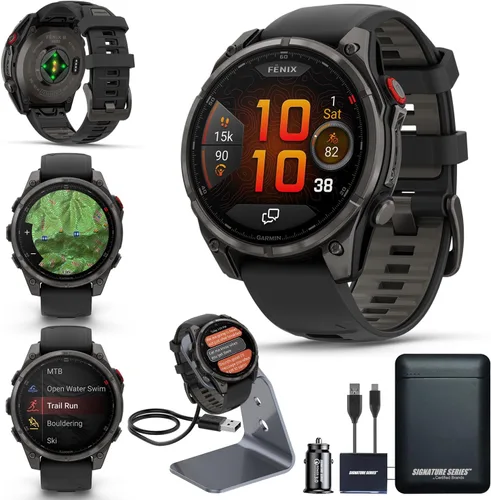 Vista 16 de Garmin Fenix 8 Premium - Reloj inteligente multideporte GPS para correr, 43 mm AMOLED, clasificado para buceo, linterna incorporada Titanio DLC