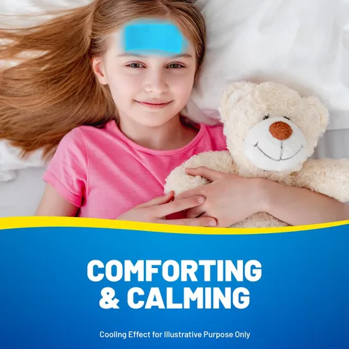 Vista 5 de KOOL 'N' SOOTHE Hojas de gel refrescante para fiebre, paquete de 4, niños de 1 año o más, alivio inmediato de enfriamiento para la fiebre