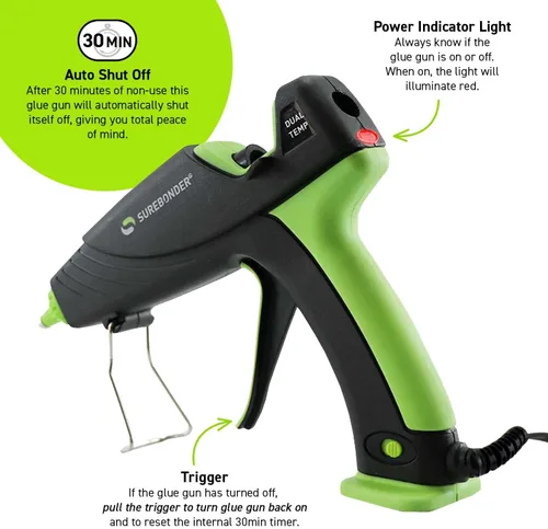 Vista 6 de Pistola de pegamento caliente Surebonder con apagado automático, doble temperatura, tamaño completo, 1.5 veces la potencia de las pistolas
