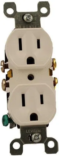 Vista 4 de Leviton Receptáculo dúplex de 15 amperios, 125 voltios, grado residencial, conexión a tierra, todos los tornillos retrocedidos, 5320-ECP, negro