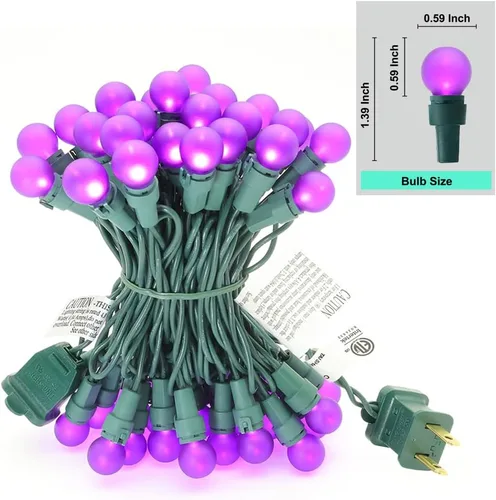 Vista 2 de Luces de Navidad Moradas G15 Luz de Globo en Cadena 50 LED 4.1m Enchufe Luces de Hadas Luces de Árbol de Halloween para Uso en Interiores y Púrpura