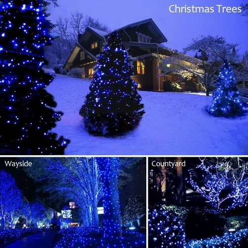 Vista 4 de Guirnalda de luces para exteriores de 33 pies, 100 luces LED con controlador de modos de memoria, luces de Navidad extensibles para bodas, Navidad