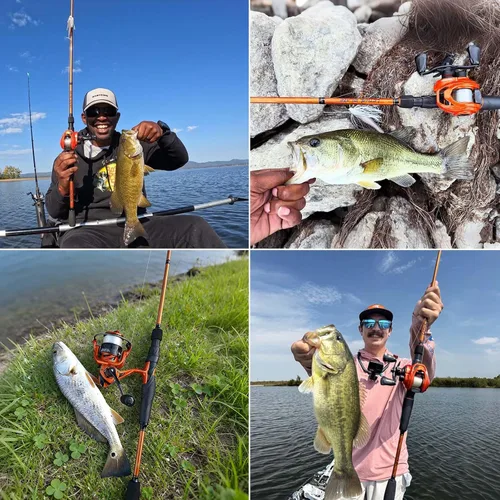 Vista 2 de KastKing Lethal Blaze - Combo de caña de pescar y carrete de doble punta, combo de spinning y baitcaster, diseño de patrón de llama, caña de grafito