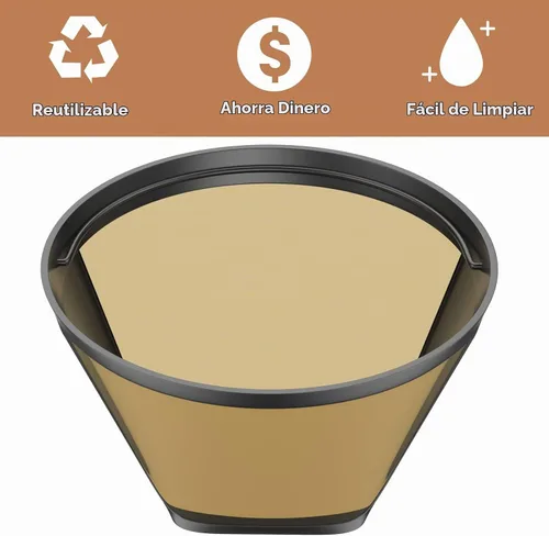 Vista 4 de Filtro de café dorado – Filtro de café permanente reutilizable #4 en forma de cono de metal compatible con accesorios de café Ninja CFP301 CFP201
