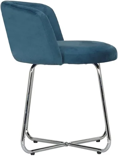 Vista 9 de Hillsdale, Marisol Taburete redondo de metal y tapizado con respaldo redondo para sala de maquillaje o baño, color azul
