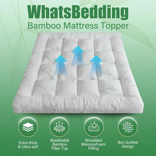 Vista 5 de WhatsBedding Cubrecolchón de espuma viscoelástica de 5 pulgadas, tamaño King para aliviar el dolor de espalda, con capa de aire de viscosa de bambú
