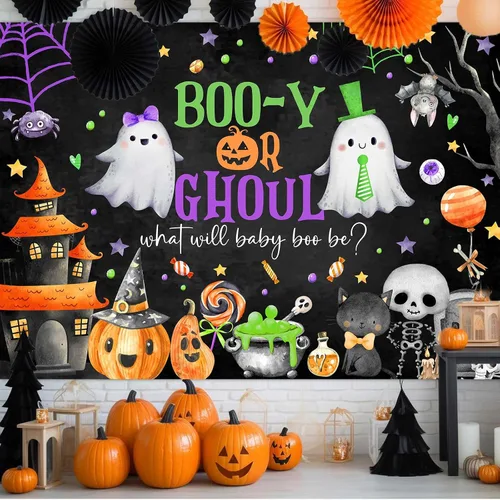 Vista 2 de Avezano Decoración de fiesta de revelación de género para Halloween, decoración de fiesta de revelación de género o Ghoul Will Baby Boo Be