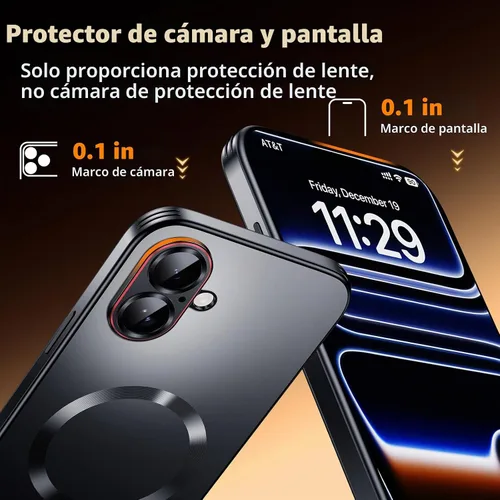 Vista 7 de Funda para iPhone 17, diseño delgado de alta resistencia compatible con MagSafe, fuerte protección magnética a prueba de golpes para pantalla y Negro