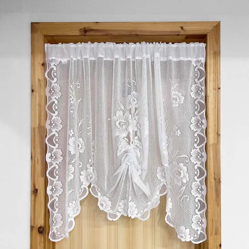 Vista 7 de ZZC Cortinas francesas cortas de encaje transparente, románticas, con lazo, media transparente, panel de cortina de encaje floral, cenefa negra