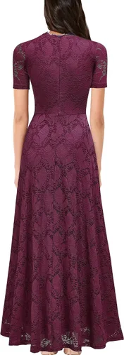 Vista 2 de REPHYLLIS Vestido largo de dama de honor formal vintage de encaje retro para mujer