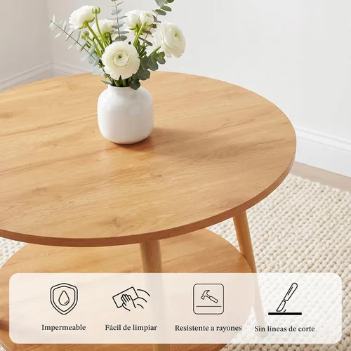 Vista 4 de HIPIHOM Farmhouse Round Oak Dining Table, 31.5 Inch Steel Legs for 2-4