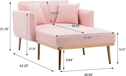 Vista 3 de Chaise Lounge para interiores, silla de tela de peluche con 3 ángulos ajustables, sillas convertibles en camas con 2 almohadas, cómoda silla