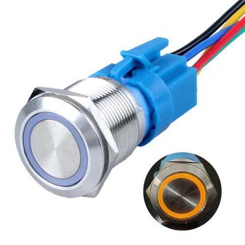 Vista 19 de 2 piezas de interruptor de botón momentáneo de metal de 0.630 in (ON) -Off 12V 24V DC Halo Ring LED iluminado impermeable anti-vandalismo carcasa