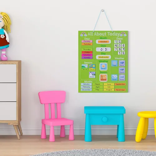 Vista 5 de Navaris Calendario magnético para niños, aprendizaje de los primeros años, clima, fecha, mes, día, tabla educativa de temporada para niños, tablero
