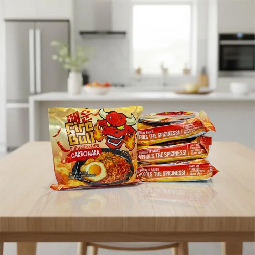 Vista 7 de Ramen Fire Bull - Ramen salteado de carbonara picante intenso Auténtico calor coreano se une a la delicia sabrosa Fideos gruesos y masticables