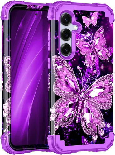 Vista 20 de Miqala Funda para Galaxy S21 FE 5G, brilla en la oscuridad, tres capas, resistente, protección a prueba de golpes, parachoques de plástico