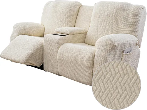 Vista 42 de Genina Funda para Silla Reclinable, Fundas Elásticas para Sillas Reclinables, Fundas para Sofá Reclinable con Rayas Jacquard, Fundas para Sofá