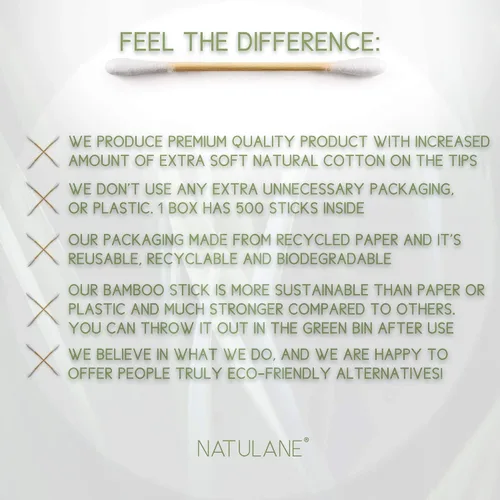 Vista 5 de Premium 500 hisopos de algodón de bambú biodegradables Productos desechables sin residuos Consejos Q compostables para orejas Hisopo