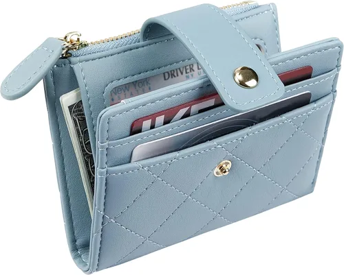 Vista 62 de Cartera de cuero para mujer, pequeña, compacta, plegable, con bolsillo para monedas con cremallera