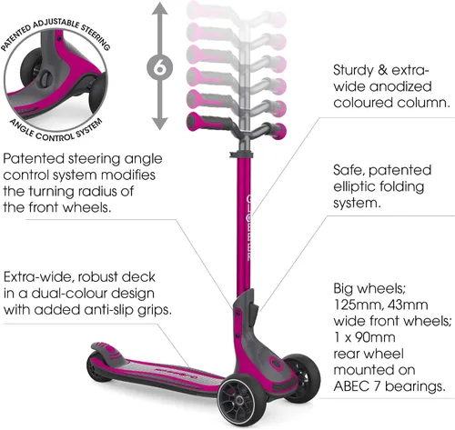 Vista 2 de Globber Ultimum Scooter Patineta de 3 ruedas para adultos y niños de 5 años Patineta plegable con cubierta segura y antideslizante y frenos
