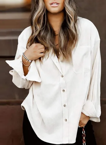 Vista 2 de Astylish - Camisas de pana para mujer, blusa informal de manga larga con botones