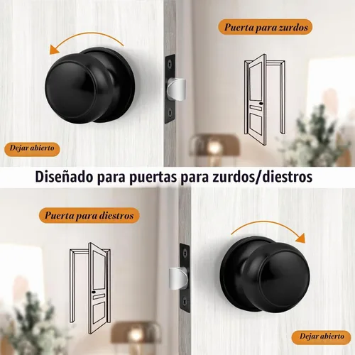 Vista 5 de Probrico Pomo de puerta de bola negra, función de paso para pasillo, armario, trastero, despensa, 1 paquete Negro