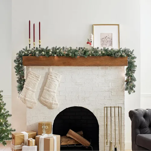 Vista 4 de National Tree Company - Guirnalda de Navidad artificial preiluminada de 9 pies de pino de Carolina, decoración navideña con conos de pino, 100 luces