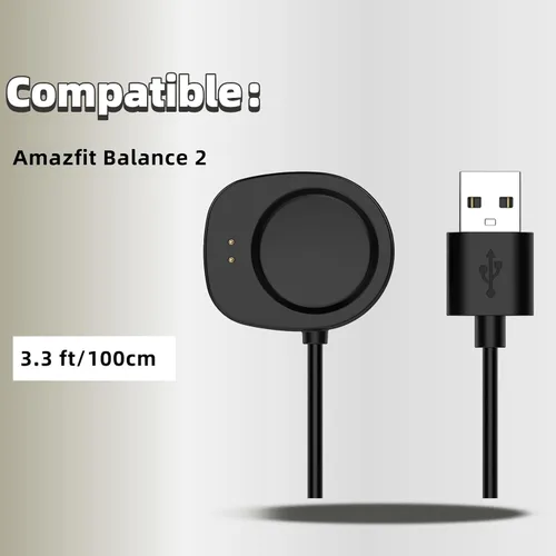 Vista 2 de Cable cargador USB compatible de 3.3 pies para Amazfit T-Rex 3 Balance 2 Helio Strap Estación de carga Dock