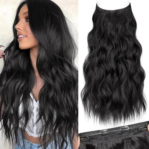 Vista 59 de KooKaStyle - Extensiones de cabello con hilo invisible, diadema transparente, ajustables, 4 clips fijadores, cabello largo y ondulado de 12