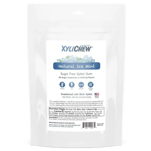Vista 28 de Xylichew Goma de mascar 100% xilitol sin OMG, sin aspartamo, sin gluten y sin azúcar, cuidado bucal natural, alivia el mal aliento y la boca seca