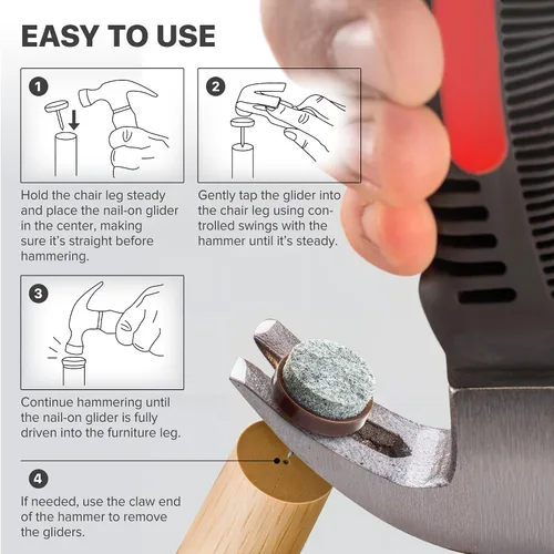 Vista 5 de X-Protector Almohadillas para Muebles con Martillo de Clavos - Martillo Magnético Pequeño con Garra para Instalar Protectores de Piso para Patas