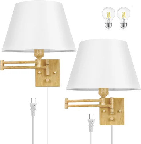 Vista 13 de TRLIFE Aplique de pared enchufable, juego de 2 lámparas de pared regulables con brazo oscilante de níquel cepillado, cable de enchufe y interruptor