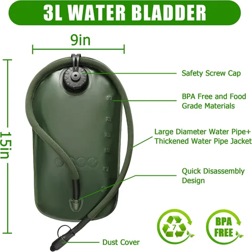 Vista 6 de Mochila de hidratación táctica 1050D con vejiga de agua de TPU de 3 litros, mochila de agua militar Molle perfecta para hombres y mujeres, paquete