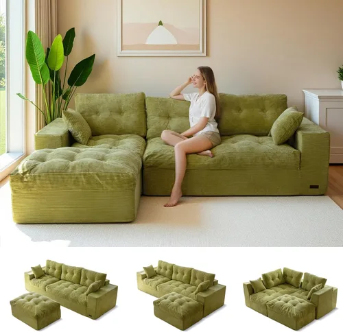 Vista 17 de MAXYOYO Sofá modular modular en forma de L de 96 pulgadas con otomana, sofá sin hueso con cojín en capas, sofá tapizado en una caja, combinación